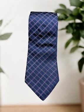 Michael Kors Blue Purple Plaid Silk Tie